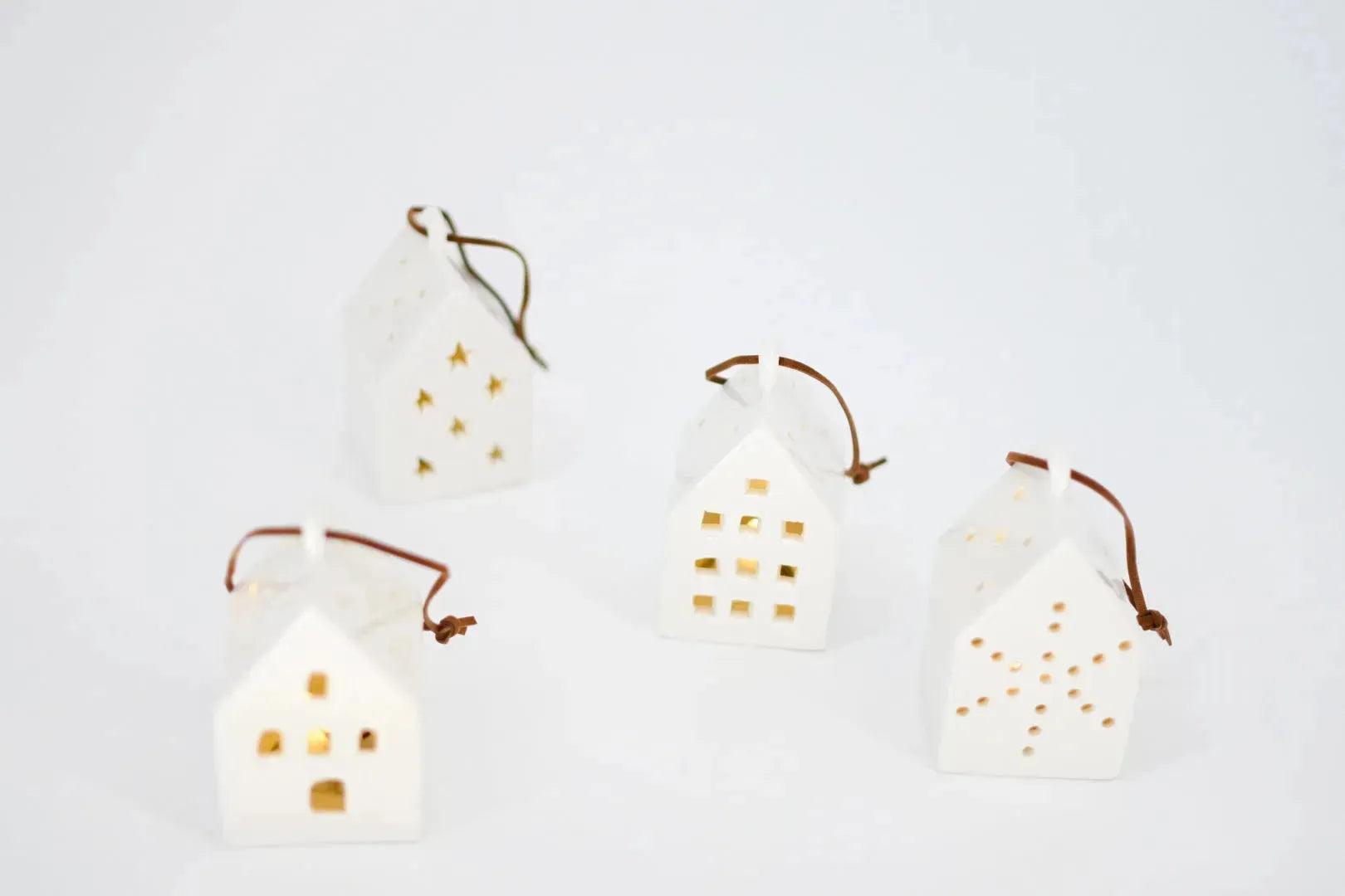 White Ceramic LED House Ornament, 4 Styles Home Decor