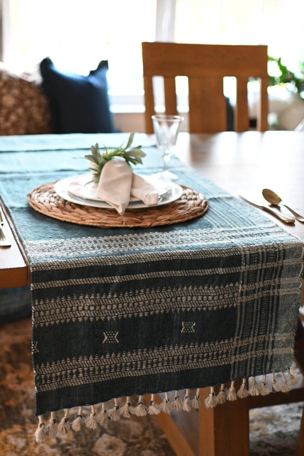 Bhujodi Table Runner - Dark Chambray - Maple Village Lane
