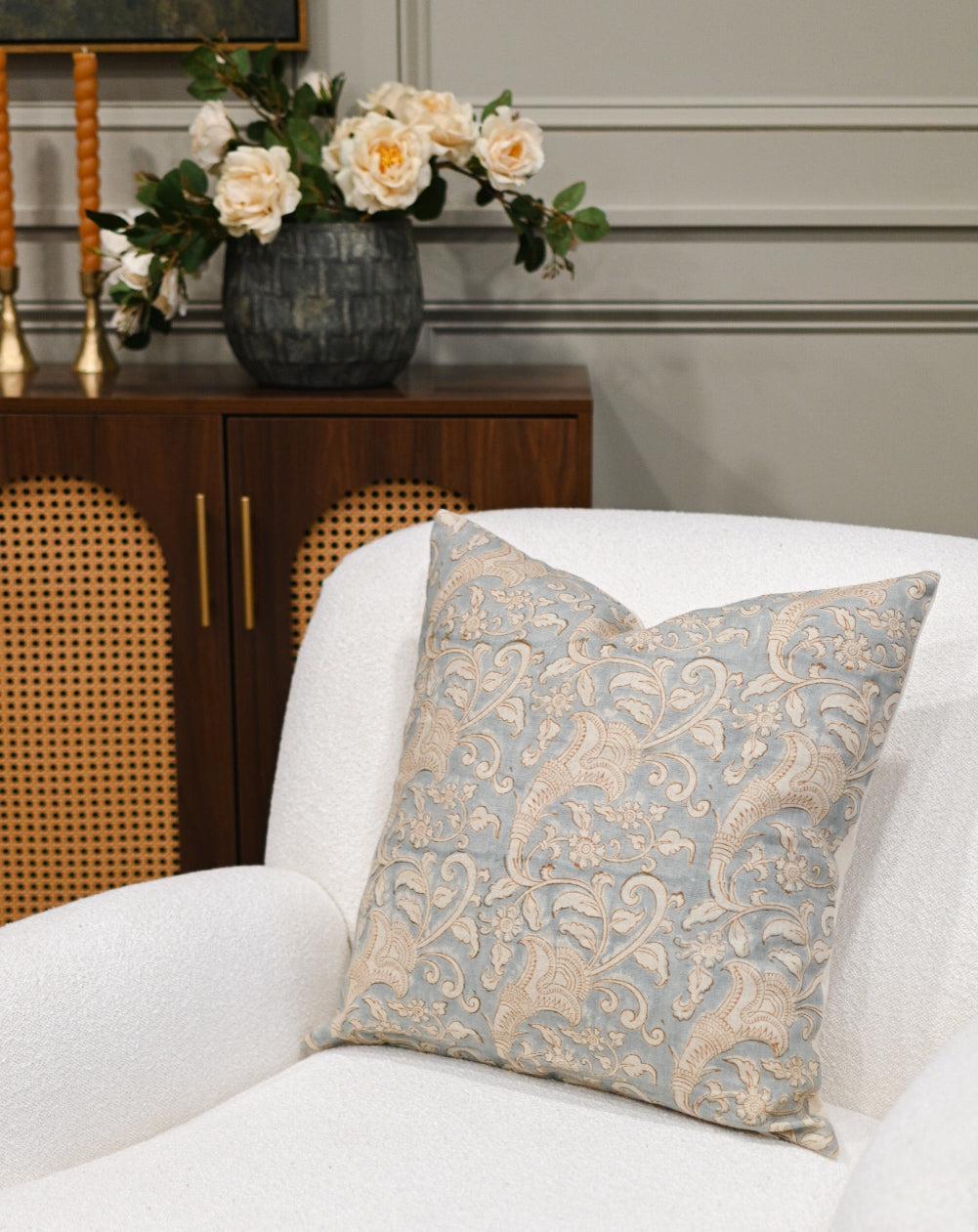 Eulalia Botanical Print Dusty Blue Pillow Cover Pillow Covers