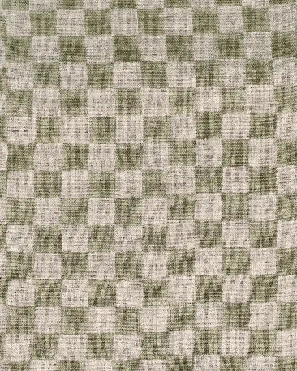 THASSA Indian Hand Block Print Fabric Sage Green Linen Fabric