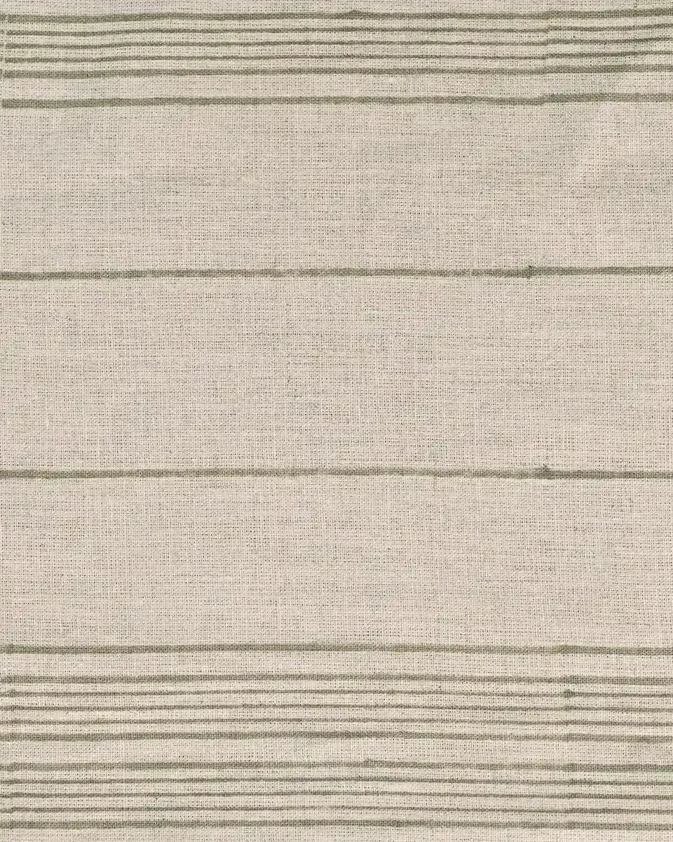 Claura Stripes Hand Block Printed Linen Upholstery Fabric Green Linen Fabric