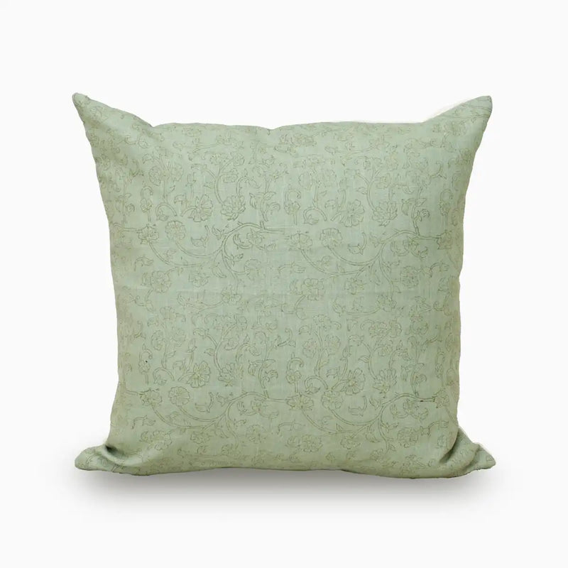 Botanical Drift Flora Bloom Linen Pillow Cover - Mint Green & Light Beige 16"X42" Double Sided Pillow Covers