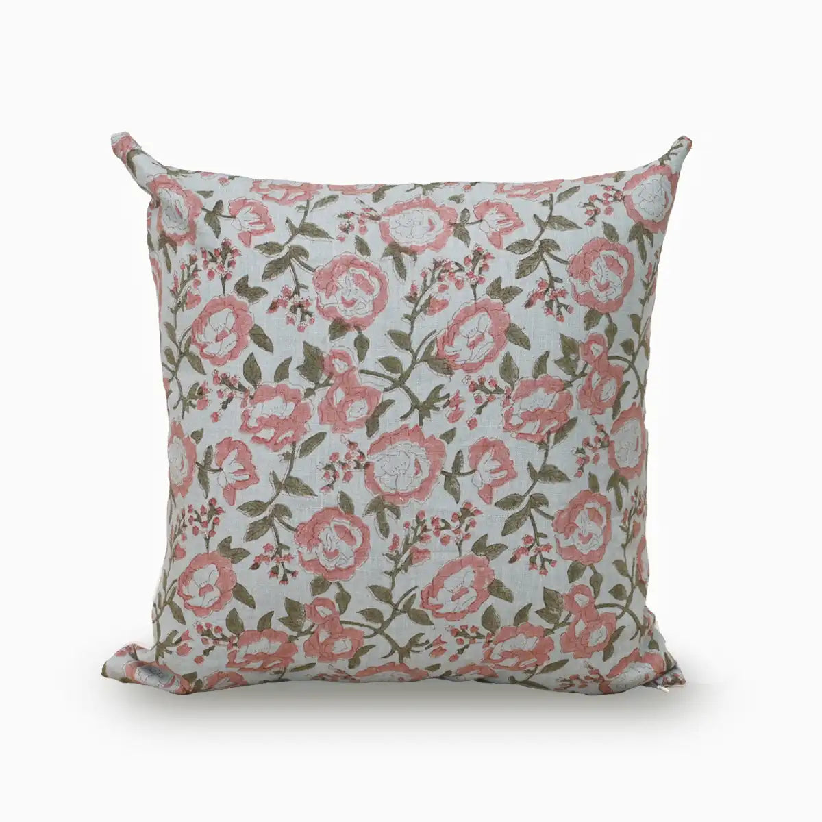 Botanical Drift Floral Natural Trace Linen Pillow Cover - Washed Aqua & Pink 16"X42" Double Sided Pillow Covers