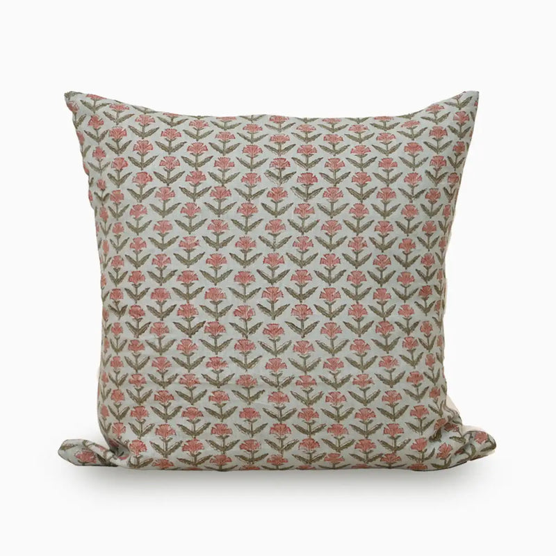 Botanical Drift Ditsy Floral Linen Pillow Cover – Washed Aqua & Pink 16"X42" Double Sided Pillow Covers