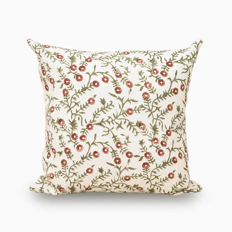 Botanical Drift Ochre Bloom Linen Pillow Cover - Ivory & Red 16"X42" Double Sided Pillow Covers