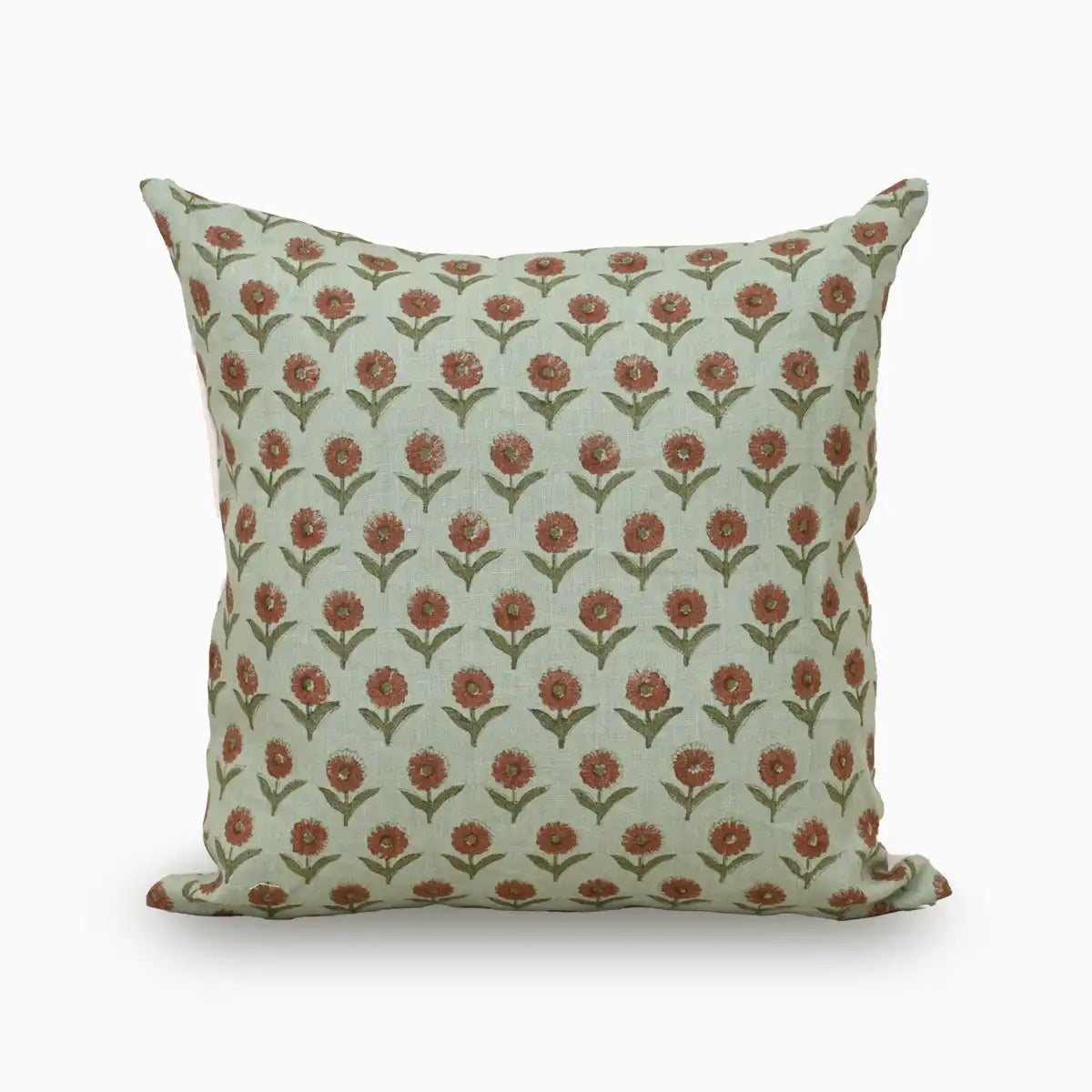 Botanical Drift Ditsy Bloom Linen Pillow Cover - Mint Green & Rust 16"X42" Double Sided Pillow Covers
