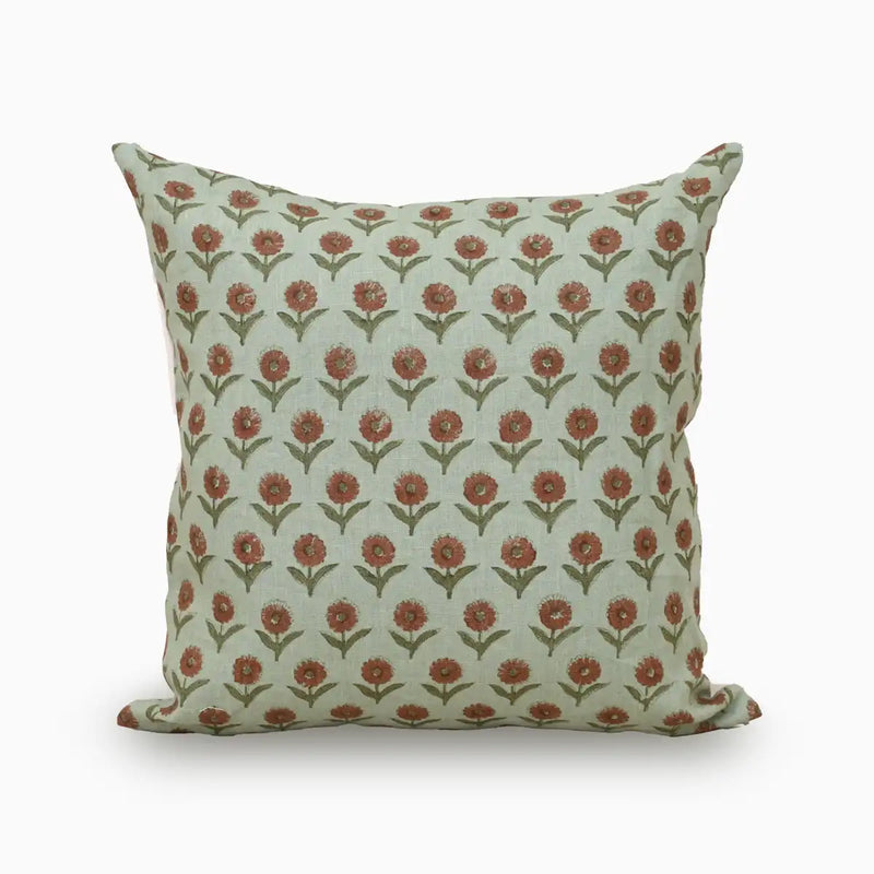 Botanical Drift Ditsy Bloom Linen Pillow Cover - Mint Green & Rust 16"X42" Double Sided Pillow Covers