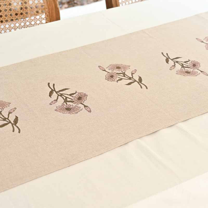 Hand Block Print Table Runner – Natural Beige, Fawn & Chestnut