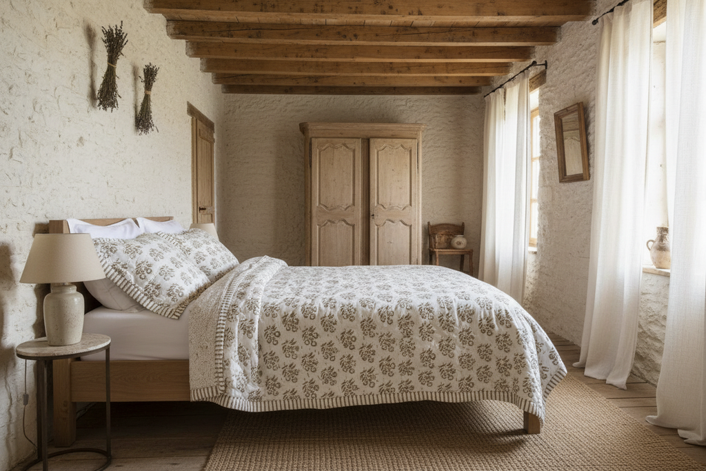 Genevieve Hand Block Printed Quilt Quilts