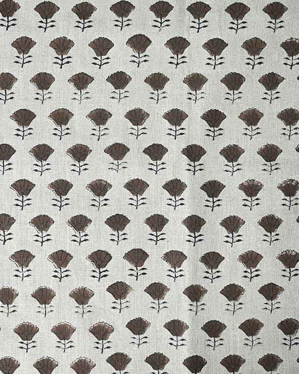 Arianna Block Printed Upholstery Linen Fabric Otter Brown Linen Fabric
