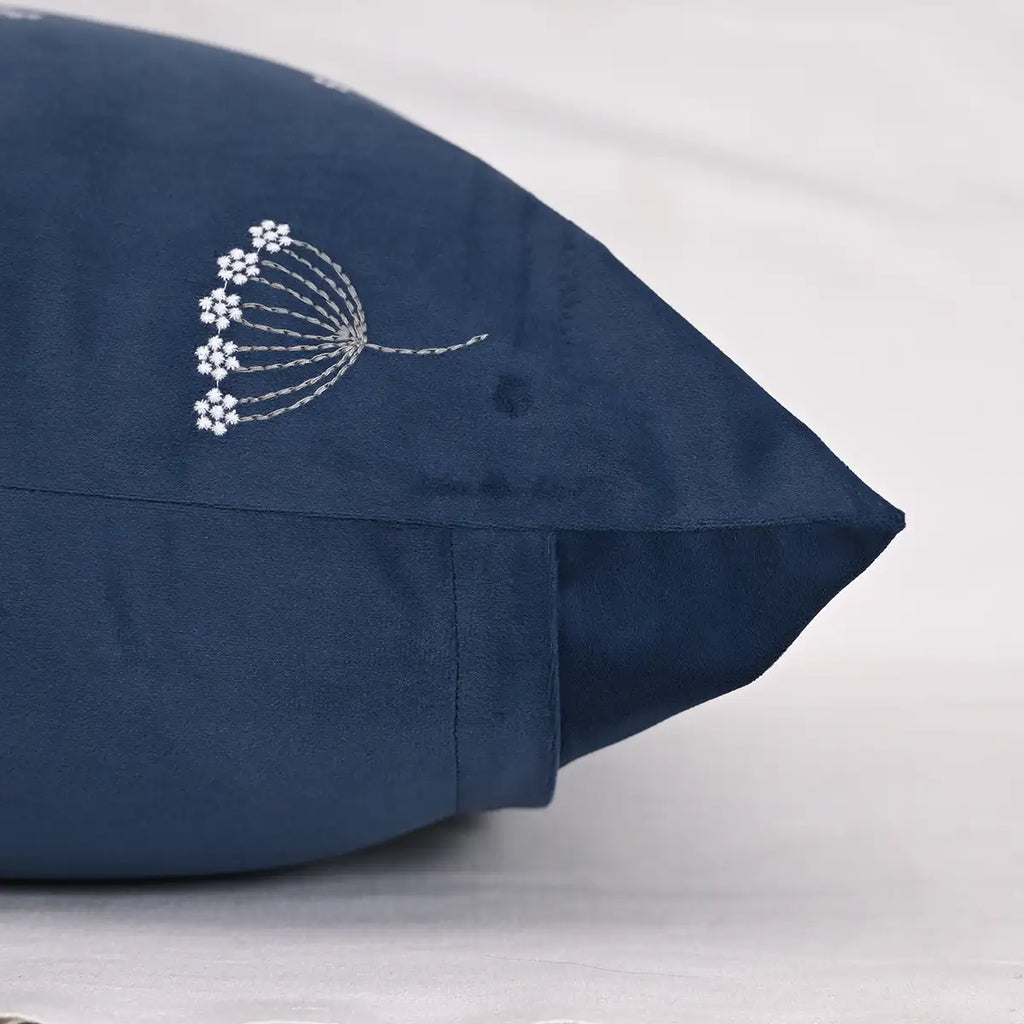Ink Blue Embroidered Velvet Cushion Cover Pillow Covers