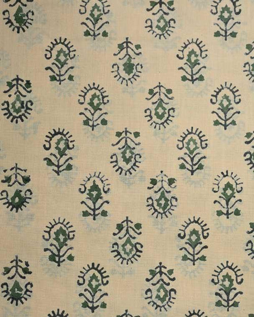 Amy Hand Block Print Indian Cotton Fabric Swatch Forest Green Cotton Fabric
