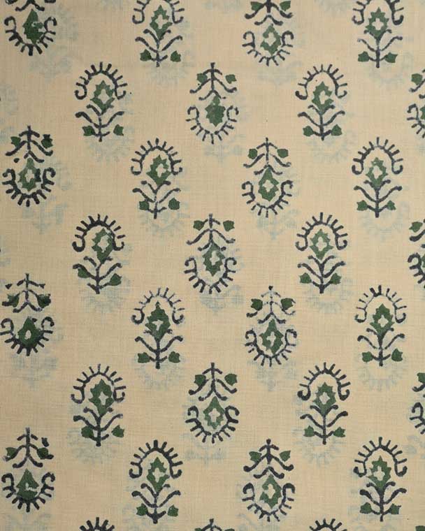 Amy Hand Block Print Indian Cotton Fabric Swatch Forest Green Cotton Fabric