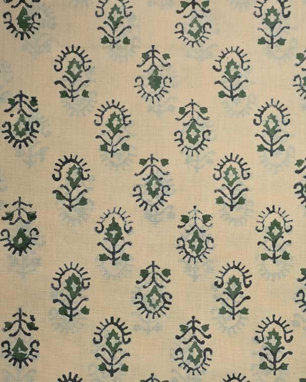 Amy Hand Block Print Indian Cotton Fabric Yard Forest Green Cotton Fabric