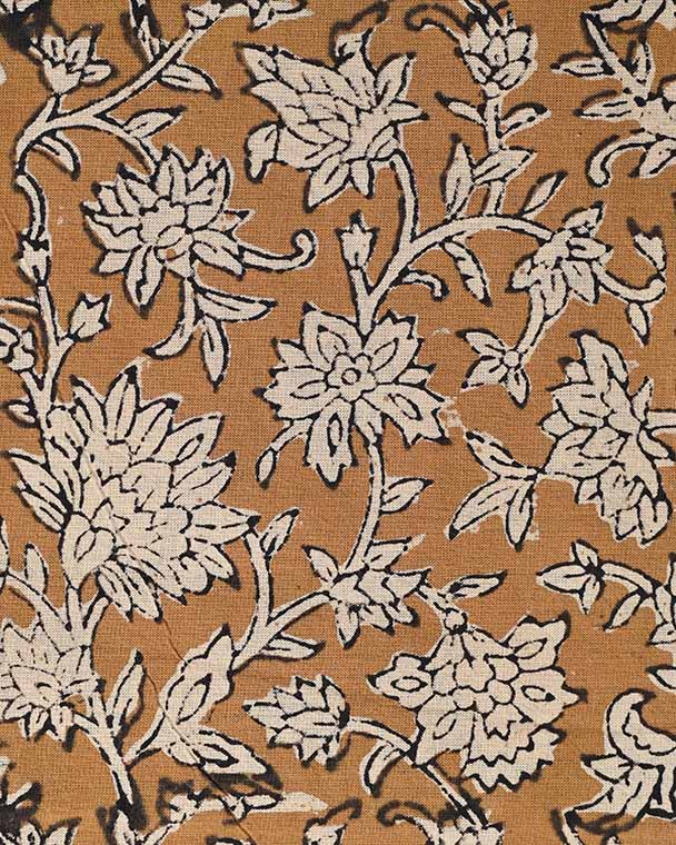 Abbey Block Print Indian Cotton Fabric Swatch Mustard White Cotton Fabric