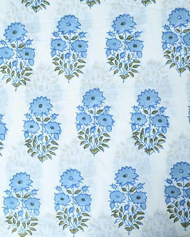 Mughal Flower Block Print Cotton Fabric Cotton Fabric