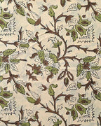 Elisa Block Print Cotton Fabric Yard Green Brown Black outline Cotton Fabric