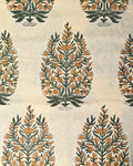Ziva Cotton Block Print Fabric Yard Green Mustard Beige Cotton Fabric