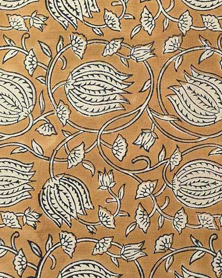 Vivienne Block Print Upholstery Cotton Fabric Yard Mustard Black Off-White Cotton Fabric