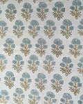 Sandra Hand-Block Printed Linen Fabric Blue-Mustard Linen Fabric