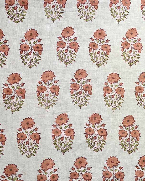 Skye Block Print Linen Warm White and Toffee Linen Fabric