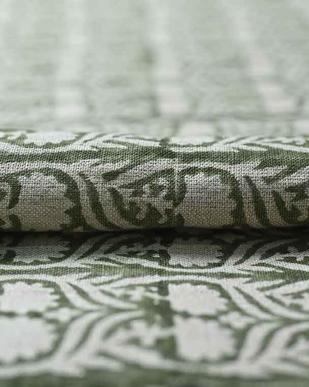 Henderson Floral Block Printed Linen Fabric Linen Fabric