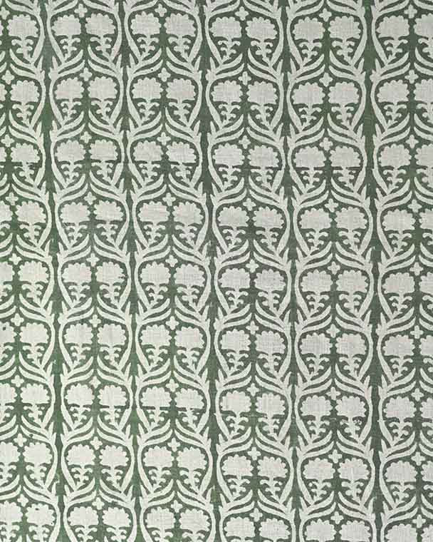 Henderson Floral Block Printed Linen Fabric Sage Green Linen Fabric