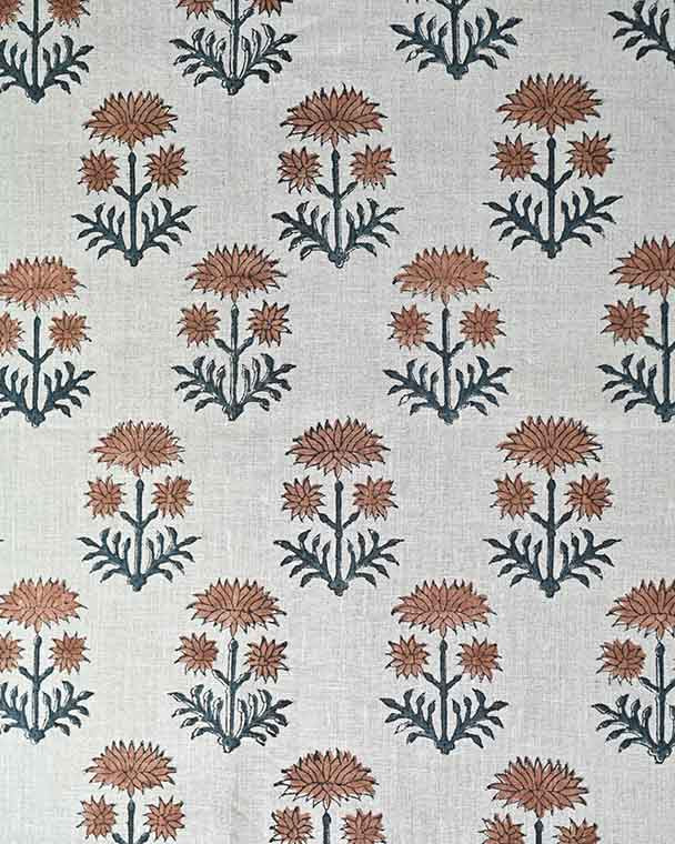 Sylvia Hand Block Printed Linen Fabric Wine Red Linen Fabric