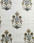 Marigold Hand Block Printed Linen Olive Green Dark Green Black Beige Linen Fabric