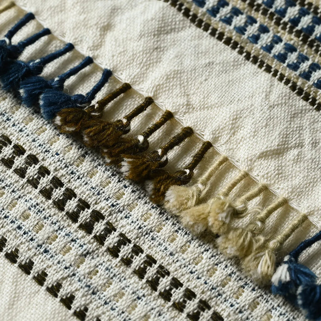Handwoven Vintage Bhujodi Bed Throw -Neutral - 50" x 90" Handloom Throws