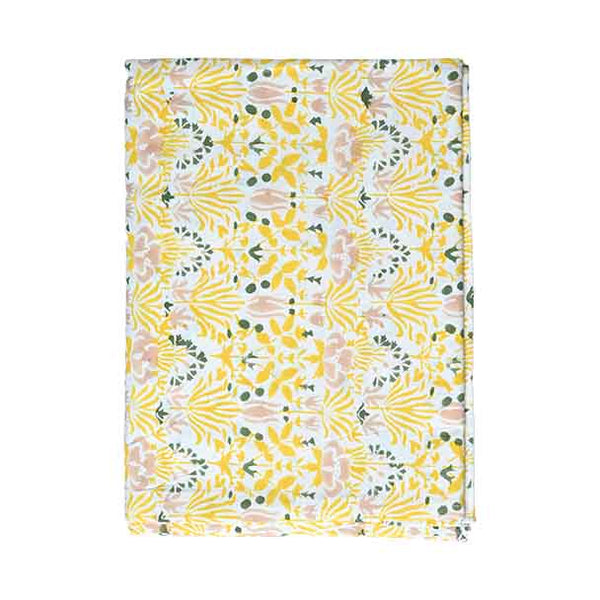 Citrine Floral Block Print Tablecloth