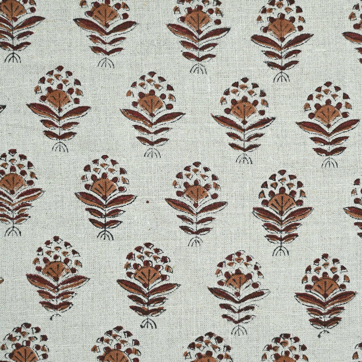 Nitika Block Print Heavy Linen Fabric for Designer Upholstery Yard Brown Linen Fabric
