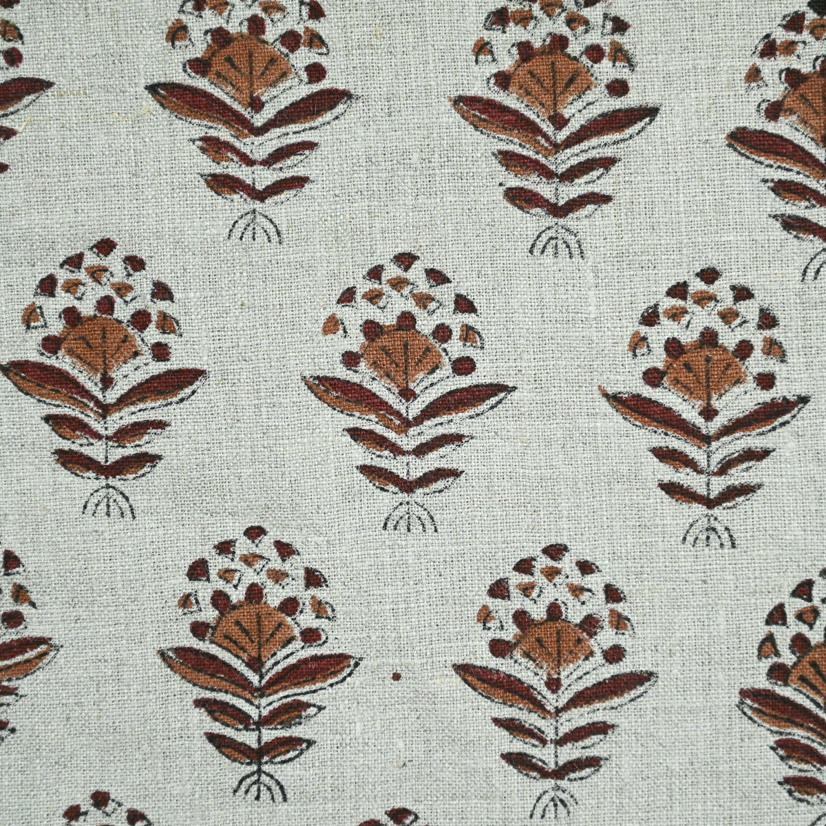 Nitika Block Print Heavy Linen Fabric for Designer Upholstery Swatch Brown Linen Fabric