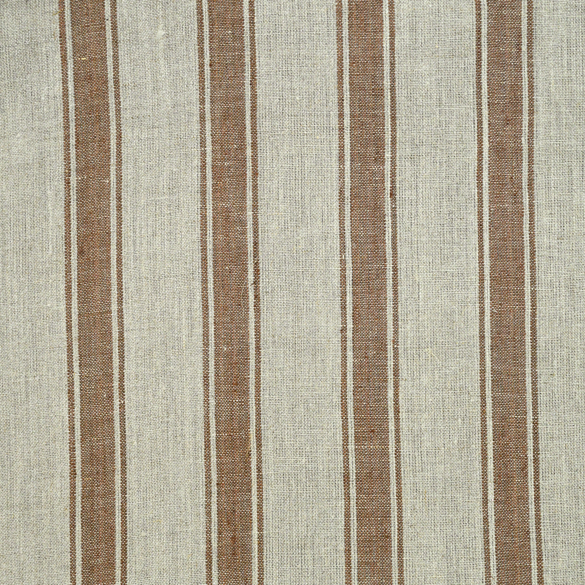 Brownie Ticking Stripe Upholstery Fabric Yard Warm White and Mocha Linen Fabric