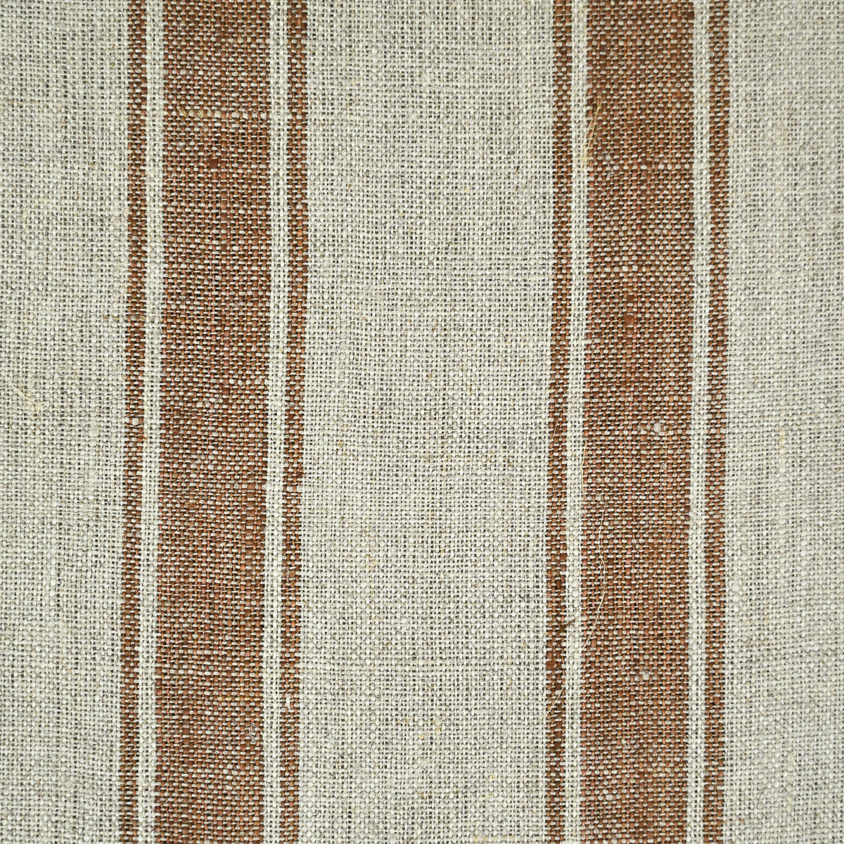 Brownie Ticking Stripe Upholstery Fabric Swatch Warm White and Mocha Linen Fabric