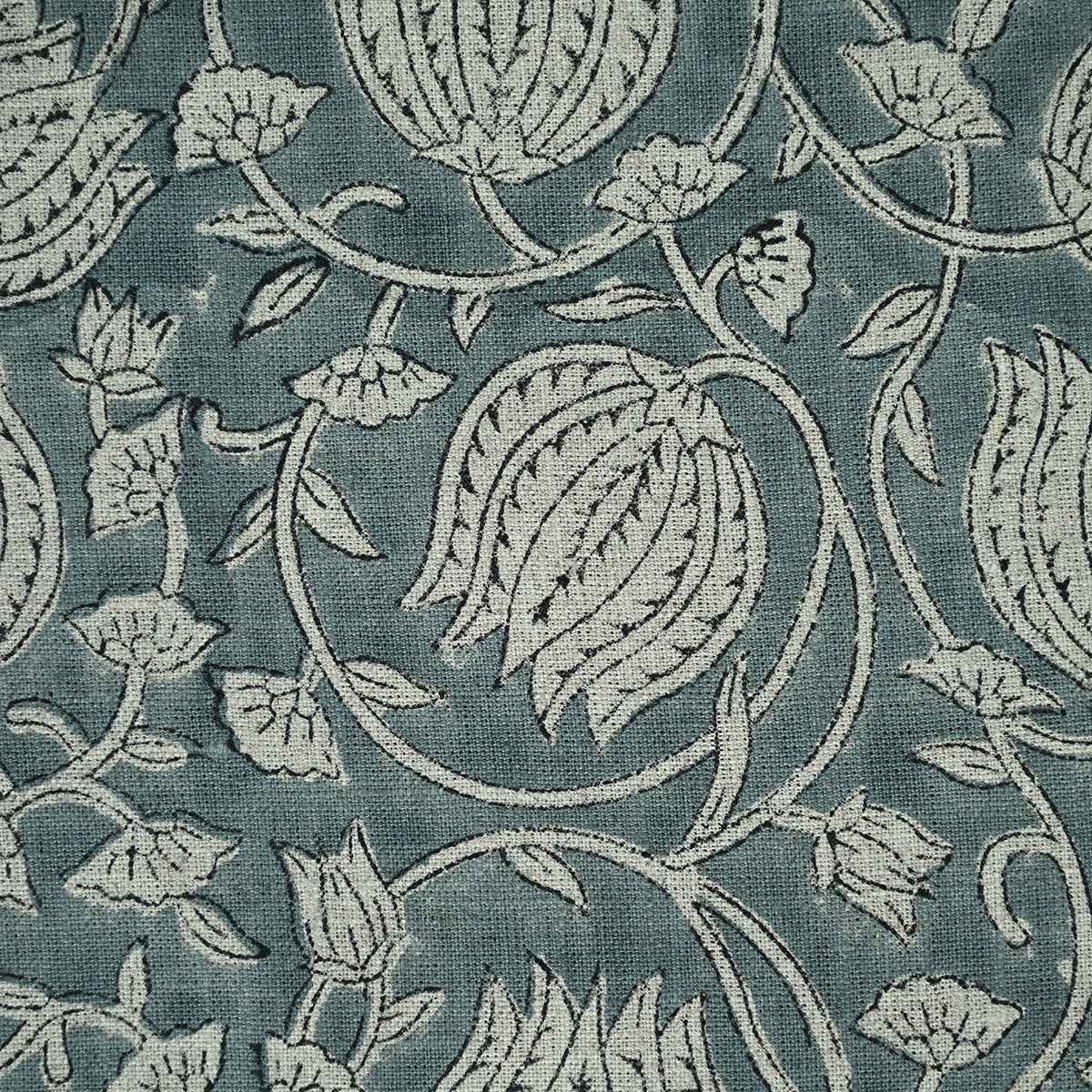 Vivienne Block Print Upholstery Linen Fabric Swatch Blue Black White Linen Fabric