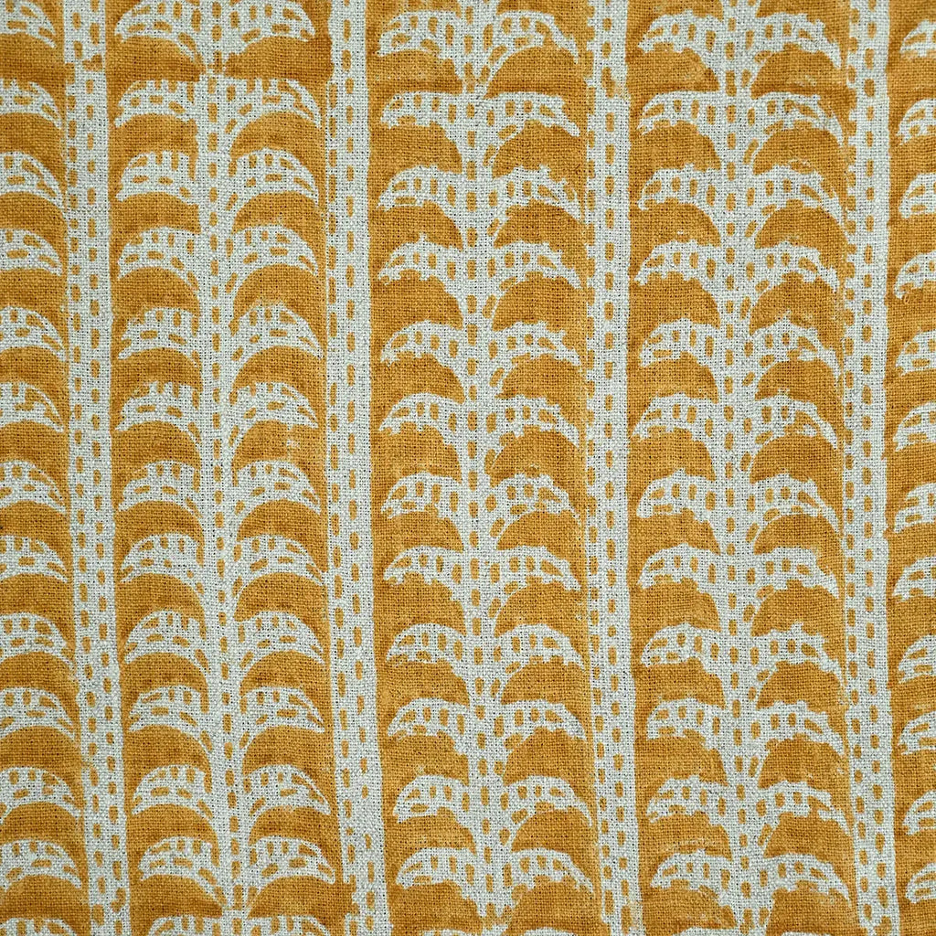 Dixie Hand Block Print Linen Fabric Yard Brown Beige Linen Fabric