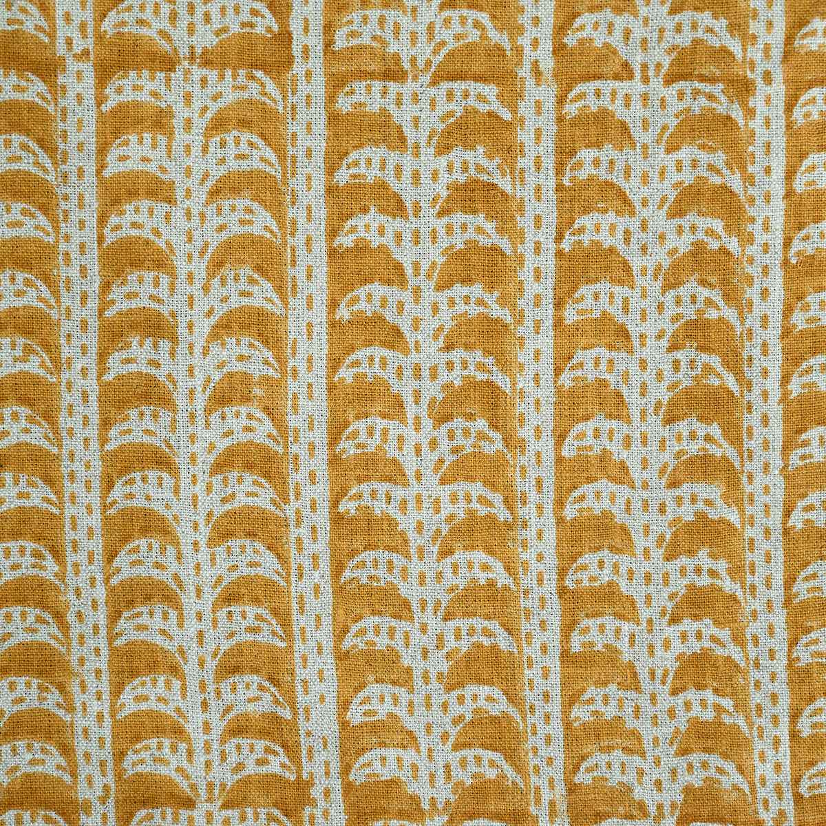 Dixie Hand Block Print Linen Fabric Yard Brown Beige Linen Fabric