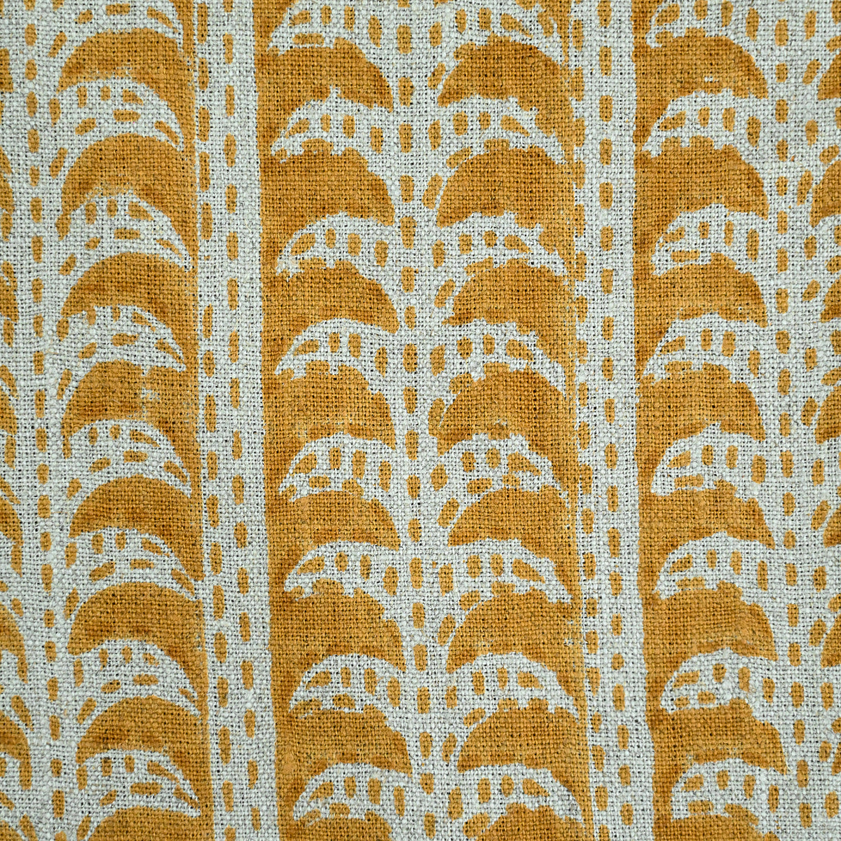 Dixie Hand Block Print Linen Fabric Swatch Brown Beige Linen Fabric