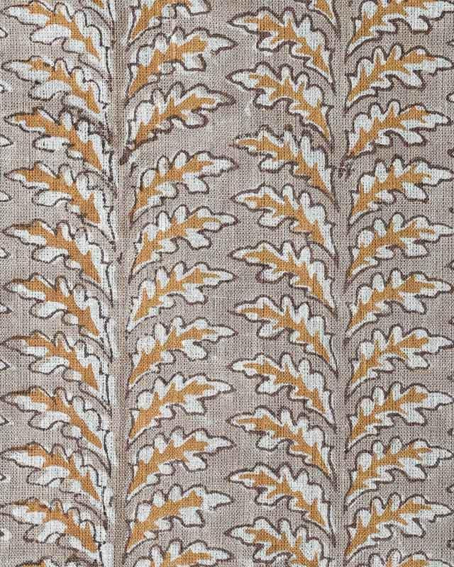 Scottie Hand Block Printed Linen Fabric Mocha and Butternut Linen Fabric