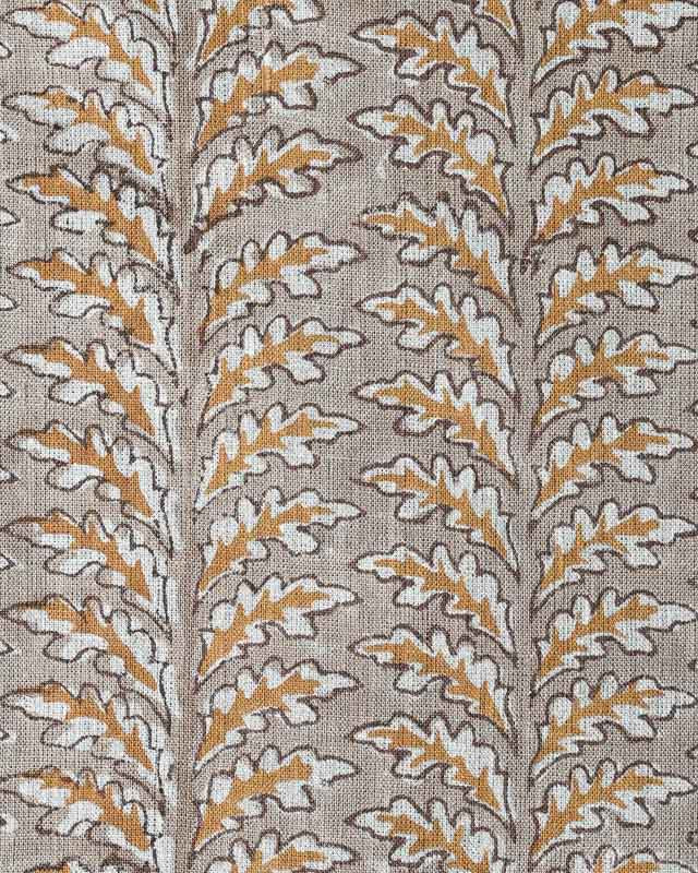 Scottie Hand Block Printed Linen Fabric Mocha and Butternut Linen Fabric