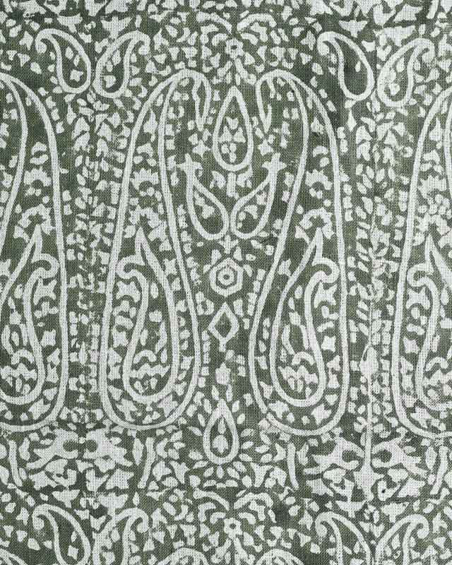 Evander Indian Linen Fabric by the Yard Yard Fern and Natural Linen Linen Fabric