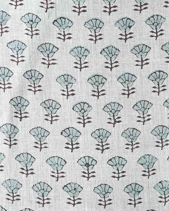 Arianna Block Printed Upholstery Linen Fabric Sky Blue Linen Fabric