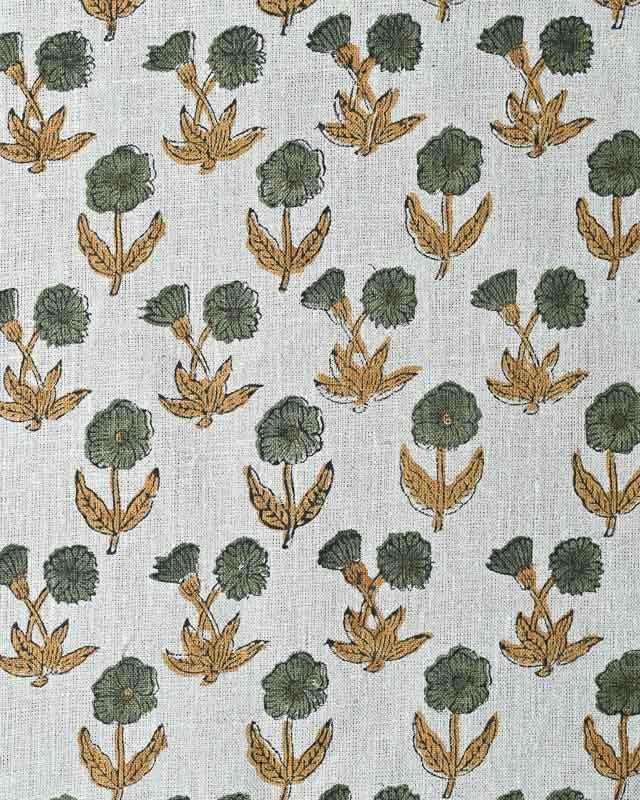 Amelia Premium Hand Block Printed Linen Natural Linen and Antique Gold Linen Fabric