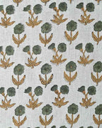 Amelia Premium Hand Block Printed Linen Natural Linen and Antique Gold Linen Fabric