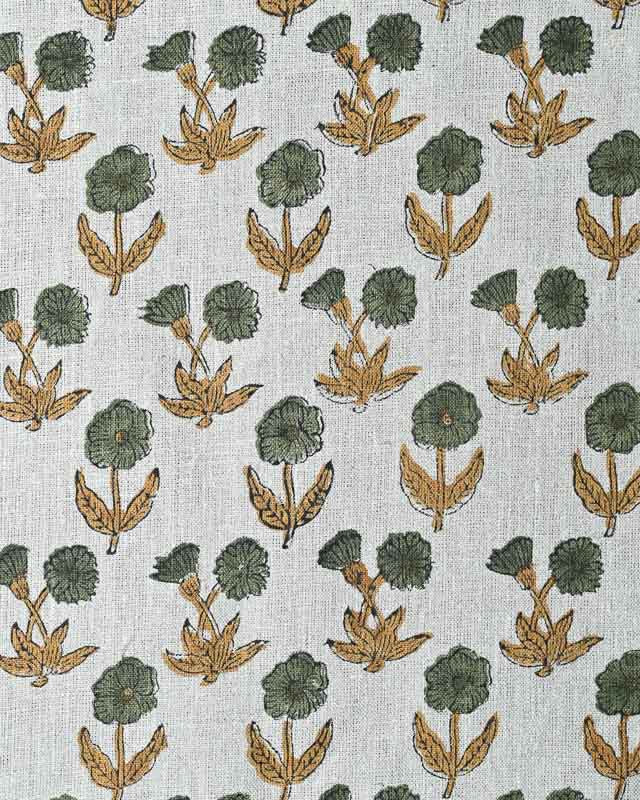 Amelia Premium Hand Block Printed Linen Natural Linen and Antique Gold Linen Fabric