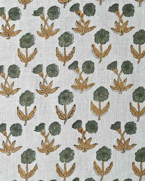 Amelia Premium Hand Block Printed Linen Natural Linen and Antique Gold Linen Fabric