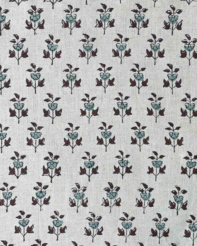 Amber Block Printed Linen Fabric Lagoon Linen Fabric