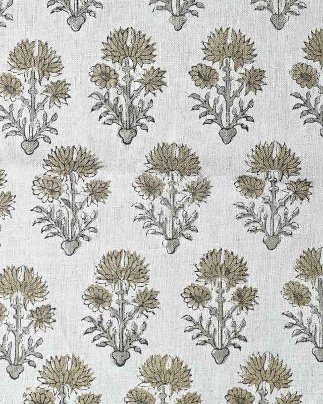 Sylvia Hand Block Printed Linen Fabric Mocha Linen Fabric