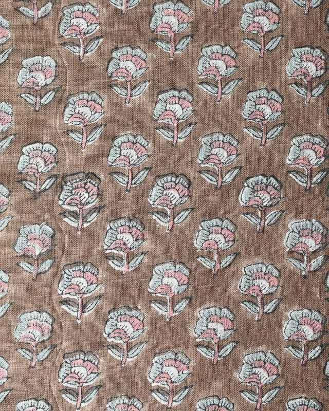 James Floral Linen Fabric Saddle Brown and Lagoon Linen Fabric